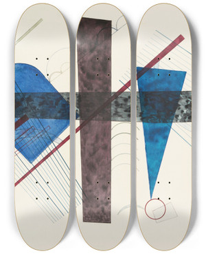 Triptych art skateboard deck of Wassily Kandinsky Blau In Rund Und Spitz by Wassily Kandinsky (1866-1944)