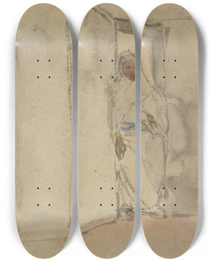 Triptych art skateboard deck of Eugne Delacroix Arab In Front Of His House by Eugene Delacroix (1798-1863)