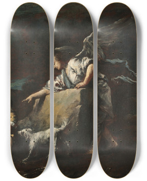 Triptych art skateboard deck of Francesco Guardi Tobias And The Angel by Francesco Guardi (1712-1793)