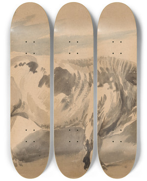 Triptych art skateboard deck of Piotr Michaowski Study Of Simentaler Breed Bull by Piotr Michalowski (1800-1855)