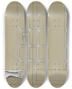 Triptych art skateboard deck of Leo Gestel Ontwerp Voor Een Watermerk Van Een Bankbiljet Een Hand Met Twee Vlinders by Leo Gestel (1881-1941)