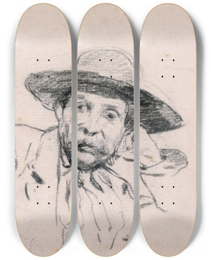 Triptych art skateboard deck of Santiago Rusiol Study Of A Male Head_2 by Santiago Rusinol (1861-1931)