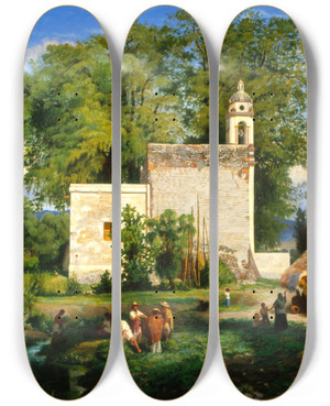 Triptych art skateboard deck of Luis Coto Landscape Of San Cristbal Romita by Luis Coto (1830-1891)