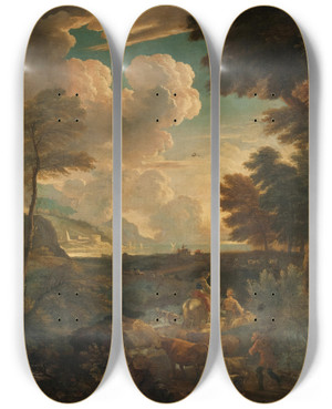 Triptych art skateboard deck of Pieter Mulier The Elder An Italianate Landscape With Herdsmen by Pieter Mulier The Elder (1610-1659)