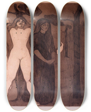 Triptych art skateboard deck of Edvard Munch The Woman by Edvard Munch (1863-1944)