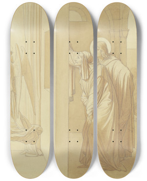 Triptych art skateboard deck of Eduard Von Steinle Die Heiligen Johannes Der Evangelist Und Dionysos Die Im Gebet Schwebende Maria Beobachtend by Eduard Von Steinle (1810-1886)