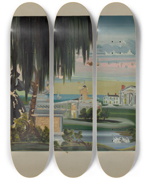 Triptych art skateboard deck of James Vail Memorial Painting by James Vail