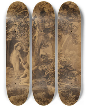 Triptych art skateboard deck of Johann Wilhelm Schirmer Der Sndenfall 1 Mose 3 6 by Johann Wilhelm Schirmer (1807-1863)