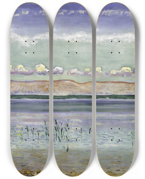 Triptych art skateboard deck of Ferdinand Hodler Lake Geneva With Jura Hills by Ferdinand Hodler (1853-1918)