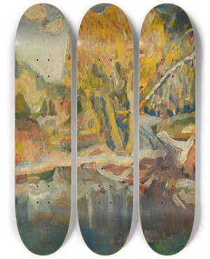 Triptych art skateboard deck of Leo Putz Landschaft by Leo Putz (1869-1940)