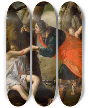 Triptych art skateboard deck of Flemish School The Good Samaritan by Flemish School