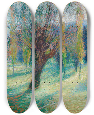 Triptych art skateboard deck of Henri Martin Saules Dans La Valle Du Vert by Henri Martin (1860-1943)
