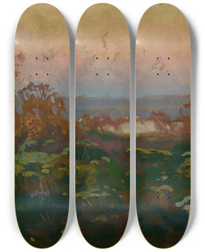 Triptych art skateboard deck of Jan Stanislawski Dusk At The Dnieper River by Jan Stanislawski (1860-1907)