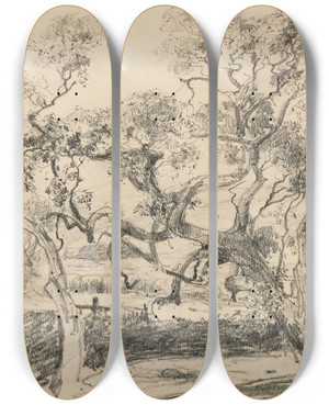 Triptych art skateboard deck of Louis Buvelot Toollern Creek Melton by Louis Buvelot (1814-1888)