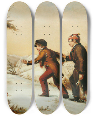 Triptych art skateboard deck of William Sidney Mount The Trap Sprung by William Sidney Mount (1807-1868)