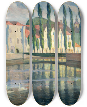 Triptych art skateboard deck of Olof Sagernelson From Bruges by Olof Sager-Nelson (1868-1896)