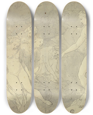 Triptych art skateboard deck of Adriaen Van Der Werff Diana And Callisto by Adriaen van der Werff (1659-1722)