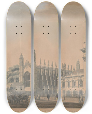 Triptych art skateboard deck of Thomas Malton The Younger Cambridge University Kings College Chapel by Thomas Malton the Younger (1748-1804)