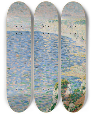 Triptych art skateboard deck of Claude Emile Schuffenecker A View Of The Cliffs At Etretat by Claude Emile Schuffenecker (1851-1934)