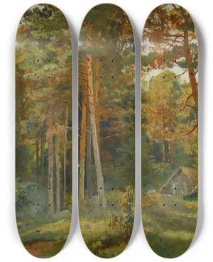 Triptych art skateboard deck of Ivan Ivanovich Shishkin The Mill In The Forest_2 by Ivan Ivanovich Shishkin (1832-1898)