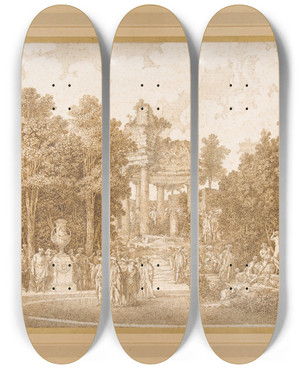Triptych art skateboard deck of Ennemond Alexandre Petitot Veduta Del Boschetto Darcadia Dalla Parte Del Tempio by Ennemond Alexandre Petitot (1727-1801)