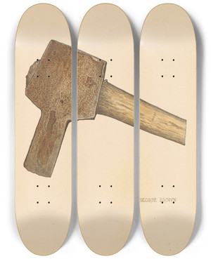 Triptych art skateboard deck of George C Brown Post Hole Axe by George C Brown