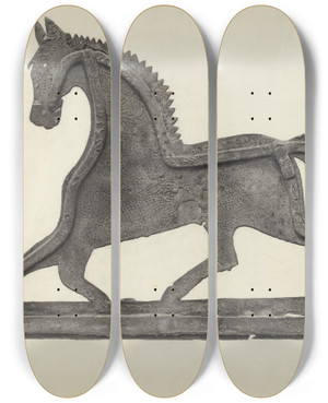 Triptych art skateboard deck of Herman Bader Weather Vane Horse by Herman Bader