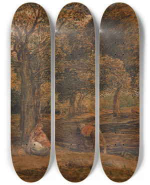 Triptych art skateboard deck of John Linnell The Rest On The Flight Into Egypt by John Linnell (1792-1882)