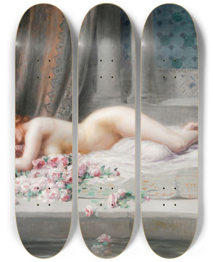 Triptych art skateboard deck of Delphin Enjolras Nu Allong by Delphin Enjolras (1857-1945) Triptych art skateboard deck of Delphin Enjolras Nu Allong by Delphin Enjolras (1857-1945)