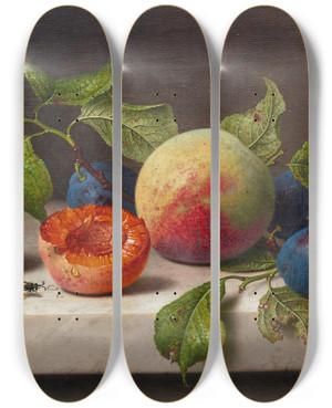 Triptych art skateboard deck of Emilie Preyer Stilllife With Fruit by Emilie Preyer (1849-1930)