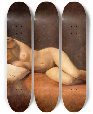 Triptych art skateboard deck of Constantin Hansen Resting Model by Constantin Hansen (1804-1880)