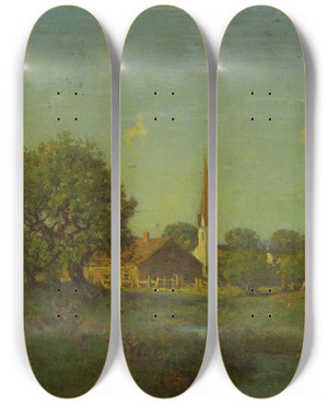 Triptych art skateboard deck of Julian Onderdonk Untitled Pioneer Church by Julian Onderdonk (1882-1922)