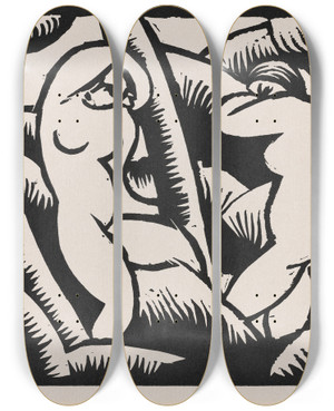 Triptych art skateboard deck of Georg Schrimpf Nude Ix by Georg Schrimpf (1889-1938)