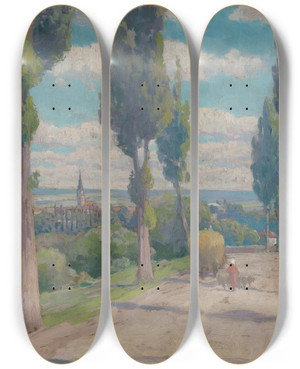 Triptych art skateboard deck of Udovt Ordk View Of Spisk Nov Ves by udovt ordk (1865-1937)