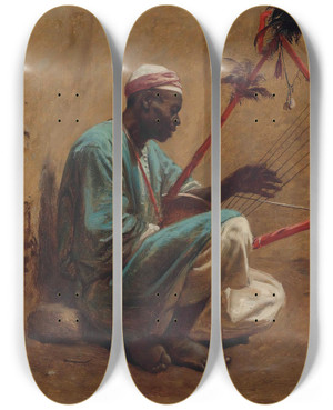 Triptych art skateboard deck of Frederick Goodall The Kissar Player by Frederick Goodall (1822-1904)