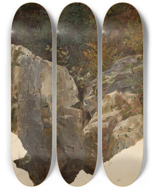 Triptych art skateboard deck of Chrystian Breslauer Mountain Landscape Sketch_1 by Chrystian Breslauer (1802-1882)