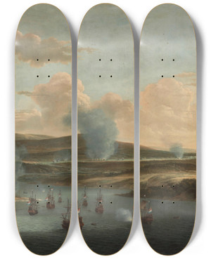Triptych art skateboard deck of Willem Schellinks Battle Of Medway_2 by Willem Schellinks (1623-1678)