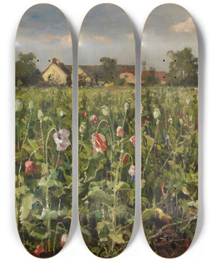 Triptych art skateboard deck of Julius Sergius Klever Blhender Mohn by Julius Sergius Klever (1850-1924)
