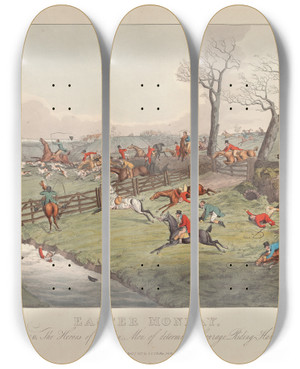 Triptych art skateboard deck of Henry Thomas Alken Easter Monday Stag Hunting A View Near Epping by Henry Thomas Alken (1785-1851)