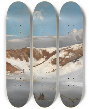 Triptych art skateboard deck of Eugen Bracht Das Herzogenhorn Im Neuschnee by Eugen Bracht (1842-1921)