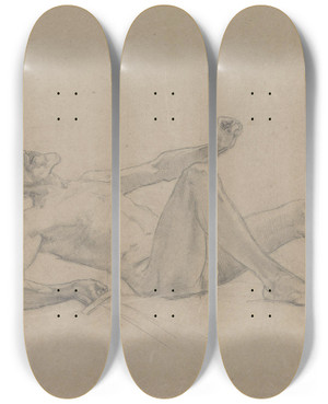 Triptych art skateboard deck of Adolph Tidemand Sret Mann Med Sverd by Adolph Tidemand (1814-1876)