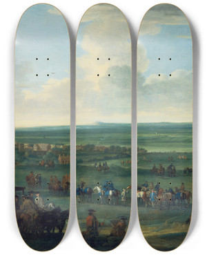 Triptych art skateboard deck of John Wootton George I At Newmarket 4 Or 5 October 1717 by John Wootton (1686-1765)
