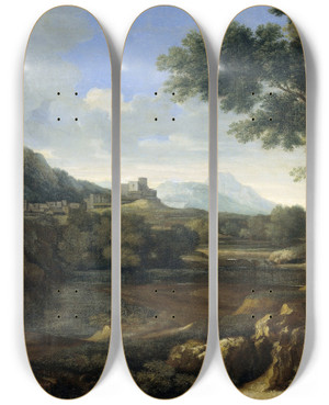 Triptych art skateboard deck of Gaspard Dughet Landscape by Gaspard Dughet (1615-1675)