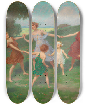 Triptych art skateboard deck of Simon Glcklich Blinde Kuh by Simon Glucklich (1863-1943)