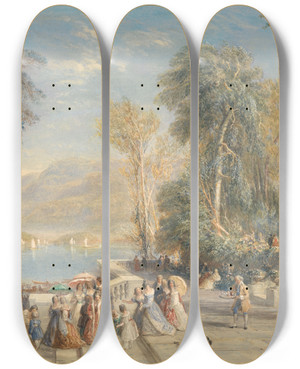 Triptych art skateboard deck of David Cox Windermere During The Regatta by David Cox (1783-1859)