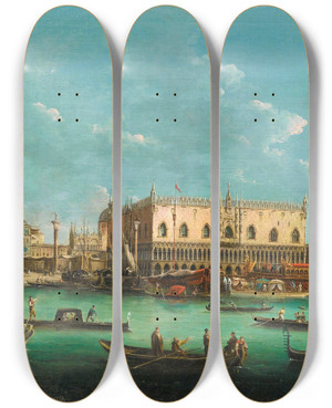 Triptych art skateboard deck of Giuseppe Bernardino Bison The Bucintoro At The Molo Venice On Ascension Day by Giuseppe Bernardino Bison (1762-1844)