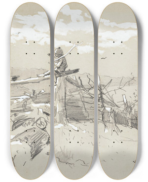 Triptych art skateboard deck of Winslow Homer Boy With A Stick by Winslow Homer (1836-1910)