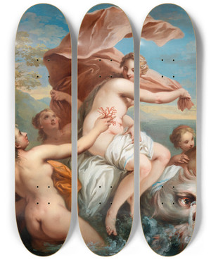 Triptych art skateboard deck of Etienne Jeaurat The Triumph Of Amphitrite by Etienne Jeaurat (1699-1789)