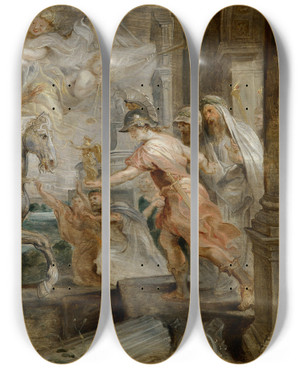 Triptych art skateboard deck of Peter Paul Rubens Triumphant Entry Of Constantine Into Rome by Peter Paul Rubens (1577-1640)