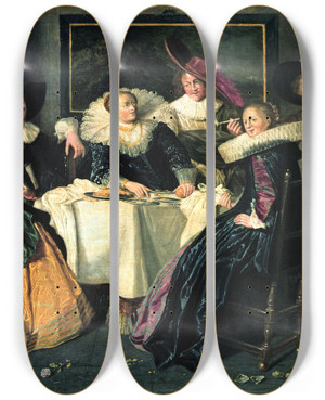 Triptych art skateboard deck of Dirck Hals Merry Company_3 by Dirck Hals (1591-1656)